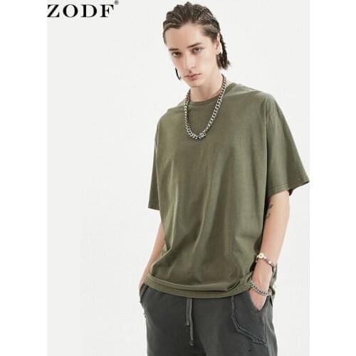 ZODF New 2021 Summer Men Cotton Solid T-Shirts Loose Oversized Unisex Hip Hop Basic T Shirt Brand Tees Tops HY0254