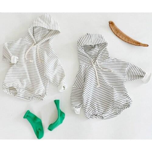 Newborn Baby Girls Boys Clothes Infant Long Sleeves Winter Fall Rompers Striped Hooded Jumpsuits Toodler Cotton Bodysuits 3-18M