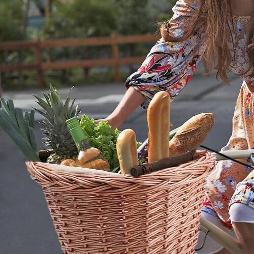 Wicker Hand Woven Bicycle Front Handlebar Basket Bike Cargo Storage Container Handlebar Basket Bike Cargo Storage Container