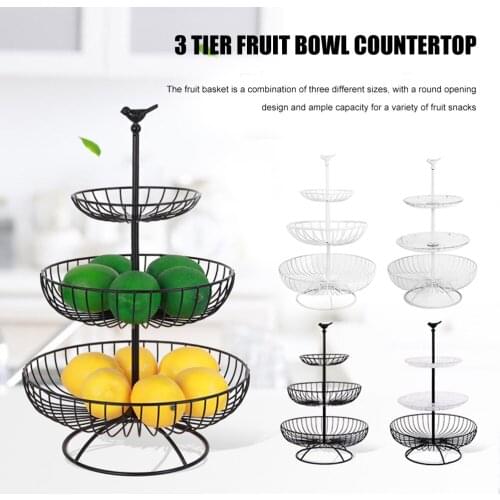 Fruit Holder Household 3 Tier Fruit Plate Countertop Metal Fruit Basket Black Vintage Style Tray Stand Snack Storage Basket
