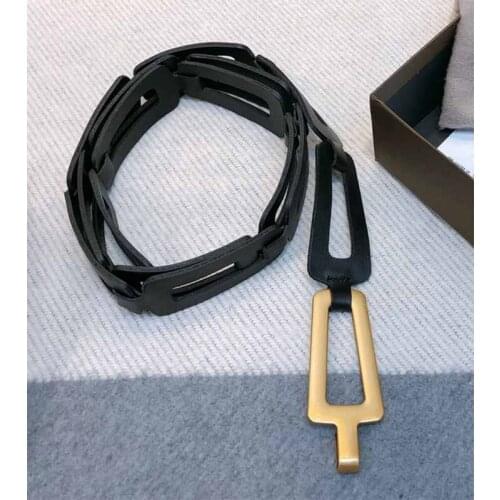 2021 Women Brass Buckle Cowskin Leather Luxury Belt Fashion Design Hollow Out High Street Multicolor Belts