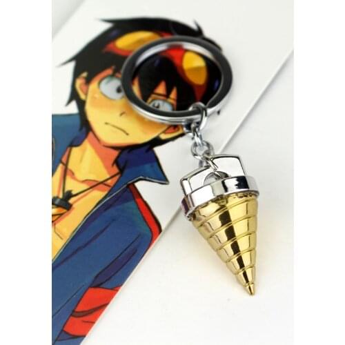 Cartoon Anime Tengen Toppa GURREN LAGANN Cone Keychains Metal Chain Key Holder Men Boys Key Chain Personalised Keyrings