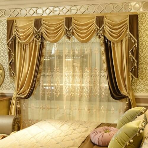 Custom curtains Thicken solid coloe French Velvet Fabric European Embroidery luxury blackout curtain tulle valance N188