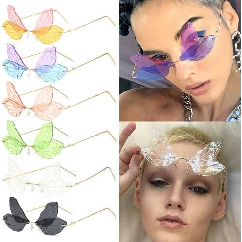 Candy Colors Rimless Sunglasses Women Dragonfly Wings Punk Sunglasses Frameless Gradient Clear Len Glasses