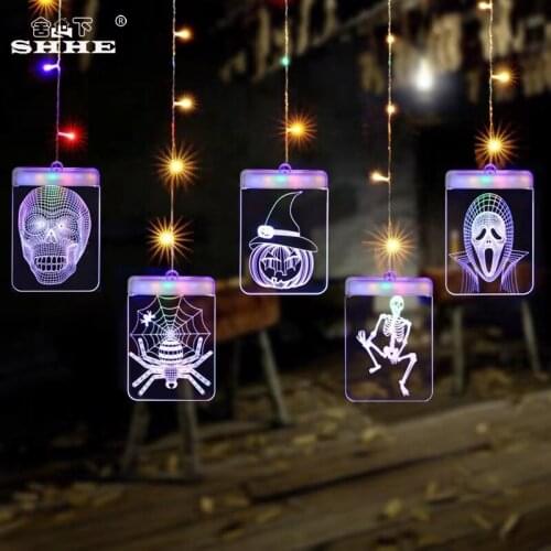 Holloween Theme 3D Night Lights LED Icicle Curtain Fairy String Light 1.5M X 0.7M USB Power Hanging Illusion Lamp