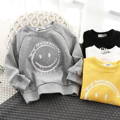New Toddler Sweatshirt Boy Girl T-Shirt Influencer Smiley Cotton Sports Fashion Top Child High Quality 2-3-4-5-6-7 Years Clothes