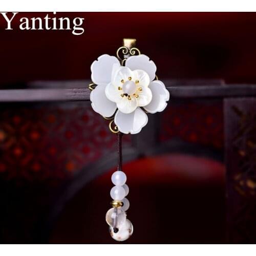Yanting White Shell Flower Hair Jewelry For Women Ethnic Chinese Style Hair Ornaments Crystal Beads Tassel Hairpins Clips 0125