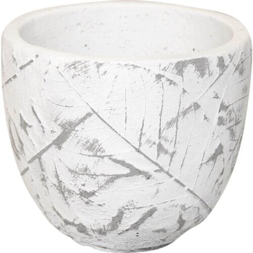 Veramaya Leaf Decorated Tumbled Concrete Flower Pot White 10,5x9,5 Cm