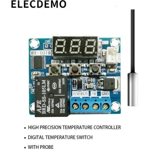 High-precision temperature controller DC 5V 12V temperature control board module Digital display temperature switch With probe