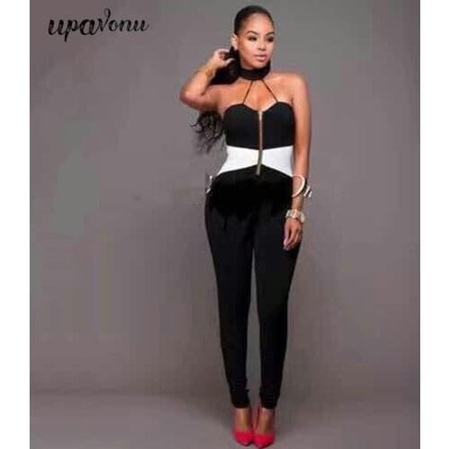 Free Shipping 2021 Chic Womens Summer Jumpsuit Sexy Halter Sleeveless Halter Bodycon Pencil Jumpsuit Club Night Party Jumpsuit