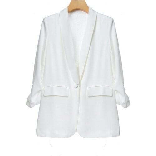 Loose Casual Spring Ladies White Green Black Coat Single Button Three Quarter Sleeves Overcoat Elegant Women Autumn Outerwear