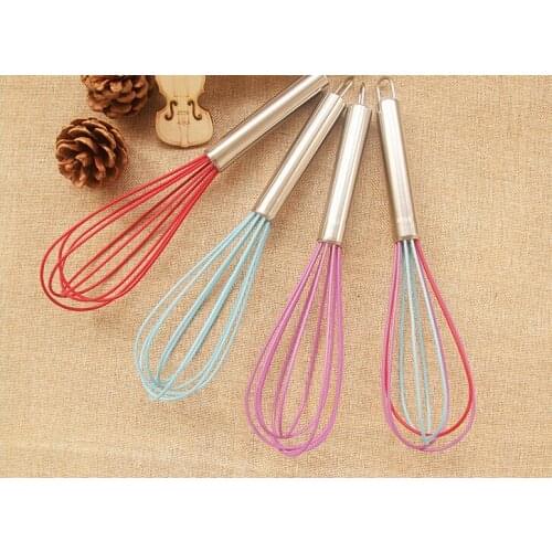 1PC 10inch BakeBear Manual Egg Beater S/Steel Handle Silicone Egg Beaters Milk Cream Butter Whisk Mixer Stiring Tool JC 0555