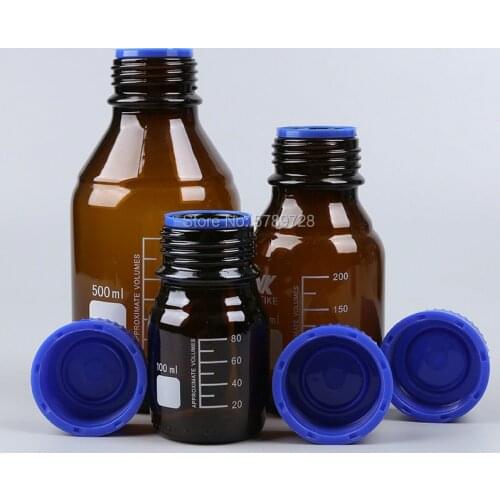 1pcs 100/250/500/1000ml Reagent Bottle Screw Mouth with Blue Cap Brown Amber Glass Medical Lab Chemistry Equipment