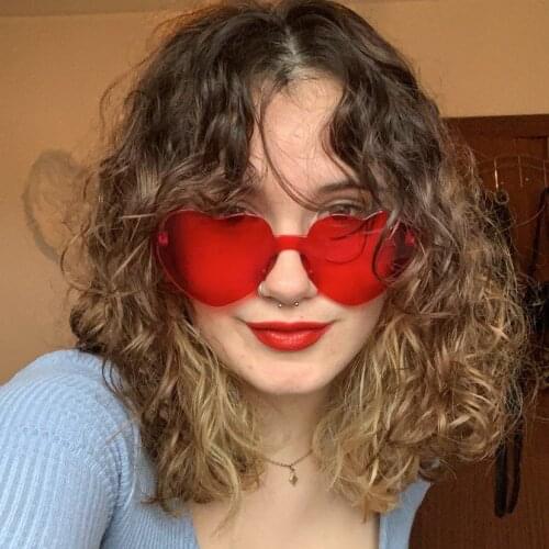 2021 Fashion Sexy Heart Sunglasses Women Vintage Rimless Sun Glasses For Men Luxury Brand Designer Pink Sunshades UV400 Lunettes