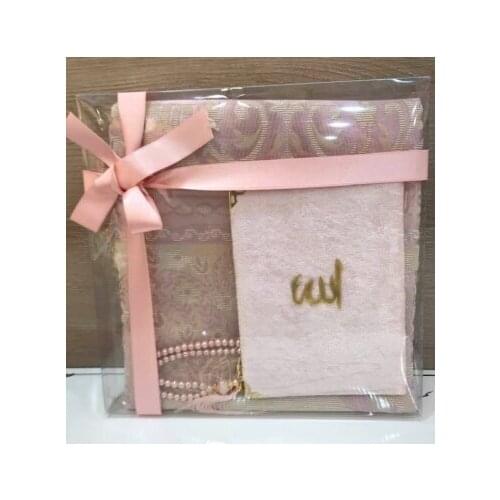 3 Parça Seccade Seti 1 Tesbih 1 Seccade 1 Yasin Şerif Pembe Kadife Hediyelik Müslüman İslami Hediyelikler