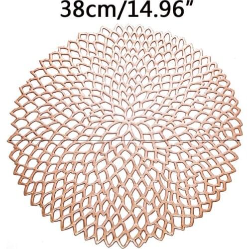 38cm Round Shape Dining Tableware Pad Hollow Out Flower Insulation Decorative Metallic Placemat PVC Coaster Pads Bowl Mats