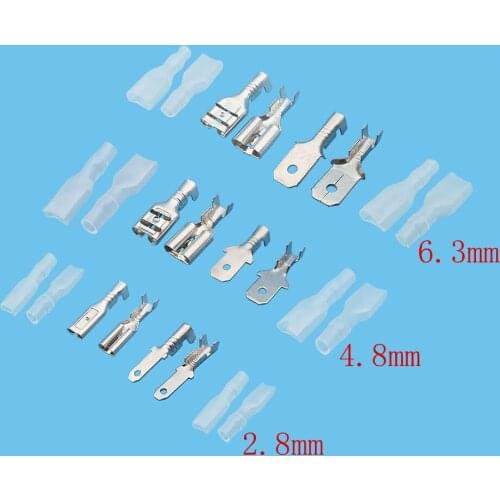 10Set 2.8mm 4.8mm 6.3mm Male Female Spade Crimp Terminals With Transparent Sleeves Electrical Wire Connector