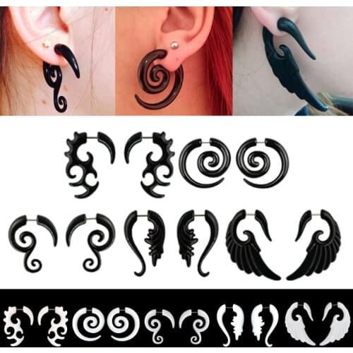 1Pair Acrylic Fake Plug Tunnel Faux Ear Taper Gauges Twist Wing Stud Earrings Cheater Stretcher Expander Piercing Body Jewelry