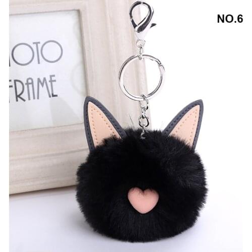 Cute Cat Keychain Women Ears Fur Ball Fur Pom Pom Key chain Bag Purse Key Rings Holder Fluffy Bag Pendant брелок llavero gato