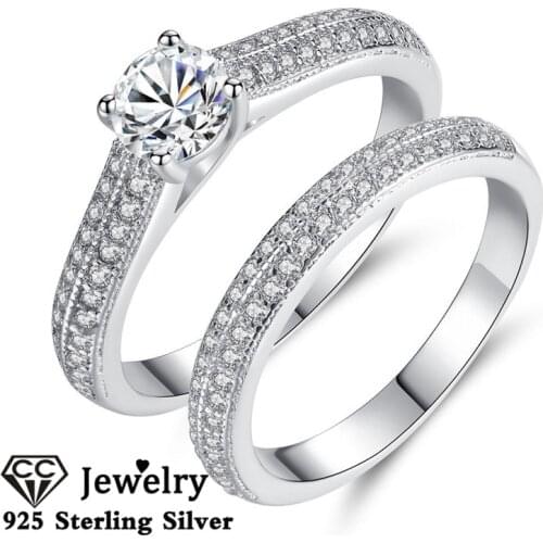 CC Silver Double Rings For Women Bridal Jewelry Cubic Zirconia S925 Simple style Party Engagement Wedding Ring Fine Gift CC634