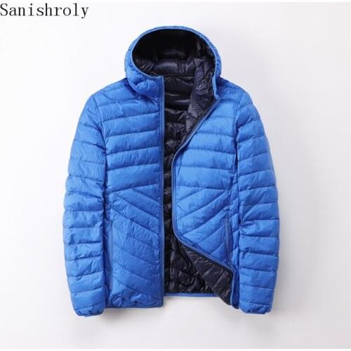 Double Side Reversible Warm Coat Men Ultra Light 90% White Duck Down Jacket Autumn Winter Short Hooded Males Coat Outwears Tops