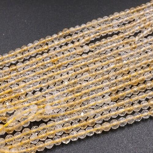 Natural citrine faceted round loose beads stone small seed perle for jewelry making needlework DIY bracelet necklace