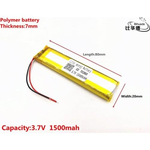 Good Qulity 3.7V,1500mAH,702080 Polymer lithium ion / Li-ion battery for TOY,POWER BANK,GPS,mp3,mp4