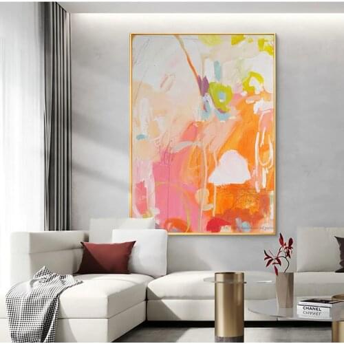 Oil painting on canvas handmade original artwork Decorative canvas paintings wall pictures for bedroom living room painting pink