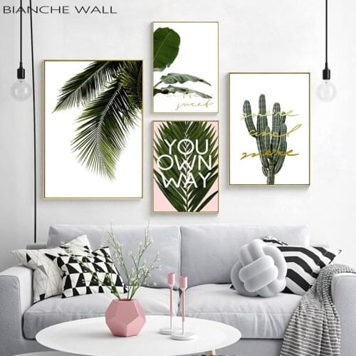 Green Leaf Cactus Canvas Painting Poster Nordic Wall Art Botanical Print Quotes Picture for Living Room Decor