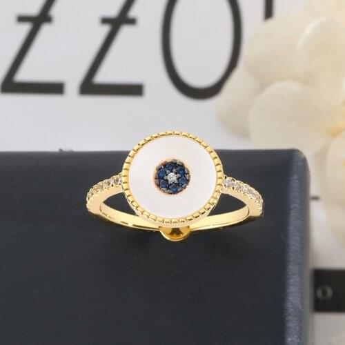 Devils Eye White Shell Rings Zirconia Index Finger Ring Female Cool Fashion Lucky Blue Eyes Anillos Mujer Zk30