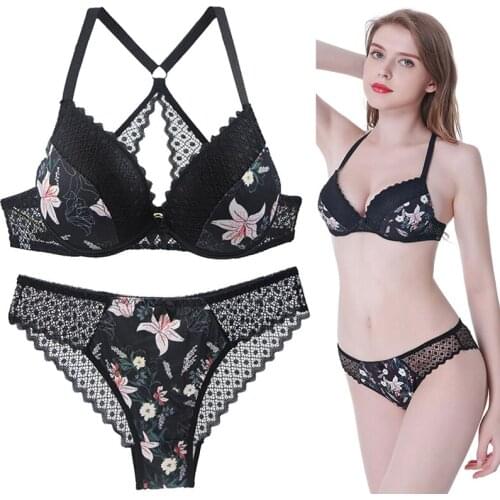 Underwear Beauty Back Push Up Bra Sexy Lace Bra Set Women Sexy Intimate Printing Lingerie Set 32 34 36 38 40 42 44 A B C D DD E