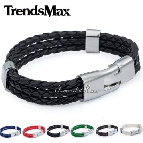 Trendsmax Womens Mens Leather Bracelet 2018 Jewelry 3 Strands Rope Chain Leather Bracelets For Men Gifts Bulk Sale 12mm KLBM40