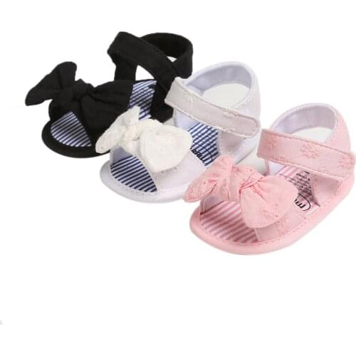 0-18M Cute Toddlers Girls Sandal Shoes Summer Open Toe Non-Slip Soft Sole Flat Princess Sandals with Bowknot