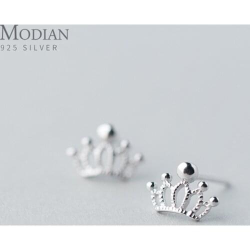 Modian New Arrival 925 Sterling Silver Small Cute Crown Stud Earrings for Gril Kids Fashion Earrings Korean Jewelry Accessories