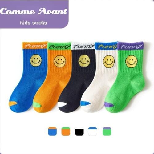 Fashion Children Socks Embroidered Smile Loose socks 1-12 Years Old Girls Boys Sport Causal Socks Fluorescent Color 5Pairs/pack