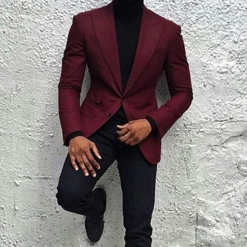 Fad Latest Coat Pant Designs Burgundy Men Suit Jacket Groom Style Suits Slim Fit 2 Piece Tuxedo Custom Prom Blazer Masculino