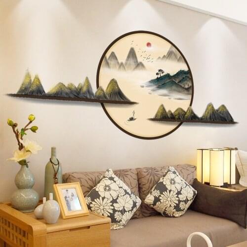 [shijuekongjian] Mountains Wall Stickers DIY Chinese Style Mural Decals for Living Room Bedroom Kitchen House Decoration