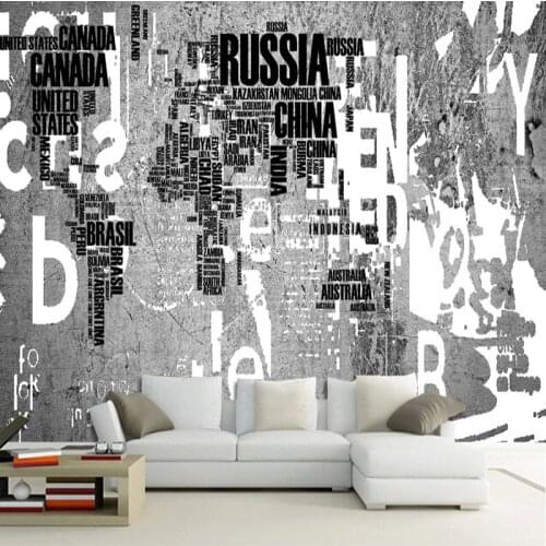 Custom Any Size Mural Wallpaper 3D Retro Cement Wall Map Alphabet Wall Paper Clothing Store Restaurant Cafe Background Frescoes