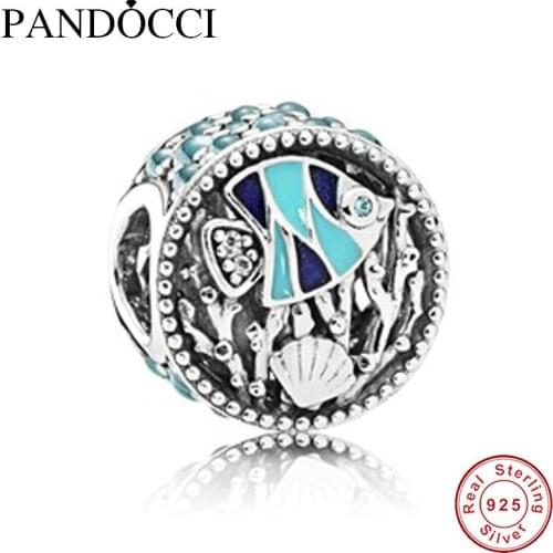 Original Beads Fits Charm Bracelet 925 Sterling Silver Ocean Life Mixed Enamel and Multi-Colored CZ Charm DIY Jewelry QANDOCCI