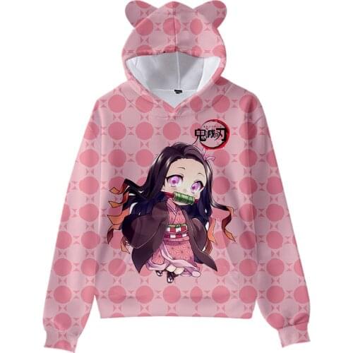 Kimetsu no Yaiba Autumn Cat ears Hoodies Boys/Girls Cute Hoodie Sweatshirts Pullover 3D Print Comic Demon Slayer Hooded