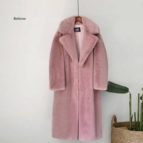 High quality Women Winter Warm Faux Fur Coat Thick Women Long Coat Turn Down Collar Women Warm Coat Casaco Feminino