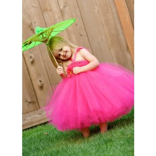 USA birthday evening prom cloth long party dress rose red tutu tulle baby bridesmaid flower girl wedding dress fluffy ball gown