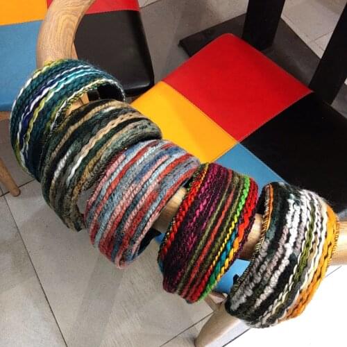 Korea Wide-brim Flat Headband High-grade Fashion Colored Stripes Woolen Hairpin Headband Hair Accessories Women Ladies