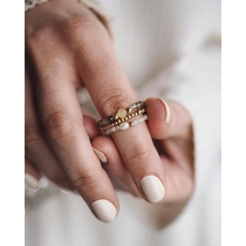 Freshwater Pearl Ring Set Stainless Steel Bead Natural Stone Glass Ring for Women Girls Wedding Party Gift Adjustable