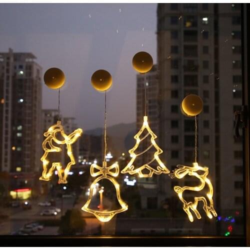 Christmas LED Sucker Lights Xmas Tree Santa Claus Bell Snowman Star Elk Battery Power Lights For Home Wall Window Decorative