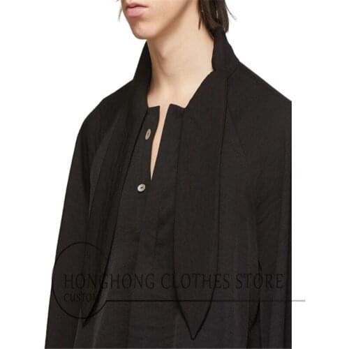 S-7XL! Plus-size mens shirts! Cotton and linen Dark tie collar design loose long sleeve shirt stand-up collar shirt [custom]