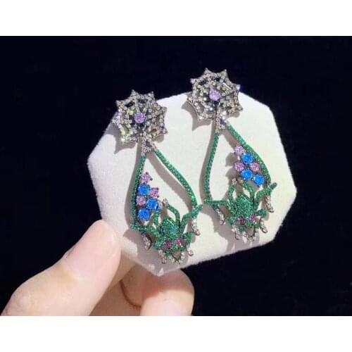 925 sterling silver with cubic zircon spider earring insect spider web drop earring unique style fine women jewelry