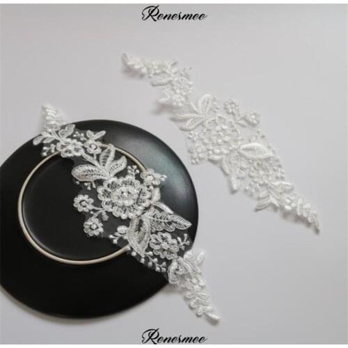 3Pairs Ivory Cording Lace Flower Applique Bride Wedding DressDIY Tiara Veil Lace Accessories Patch 32X10.5cm SX404