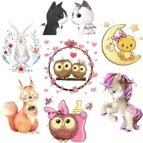 Cartoon Cute Animal Applique Heat Thermal Transfer For Clothes Unicorn Cat Iron-on Transfers For Clothing Stickers Iron On Patch