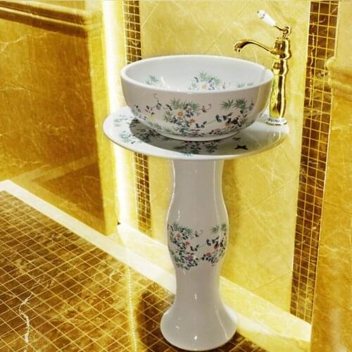Basin Washbasin Ceramic flower bird Household Bathroom Vertical Integrated Floor Creative Bathroom Pedestal Wash Basin